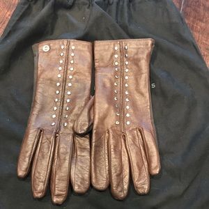 Michael Kors Brown Leather and silver details winter gloves in size 7